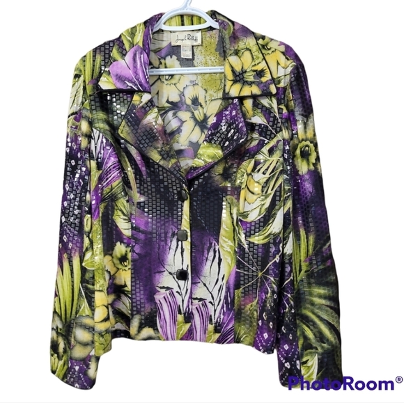 Joseph Ribkoff Jackets & Blazers - 𝅺JOSEPH Ribkoff purple green print sequin paillettes button front jacket